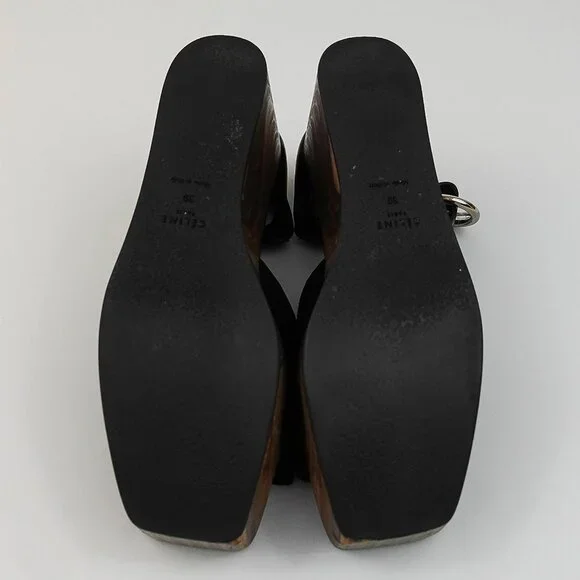 Celine Black Suede Platform Wavy Wood Block Heeled Buckle Sandal - FR 39/US 9 - Picture 6 of 12